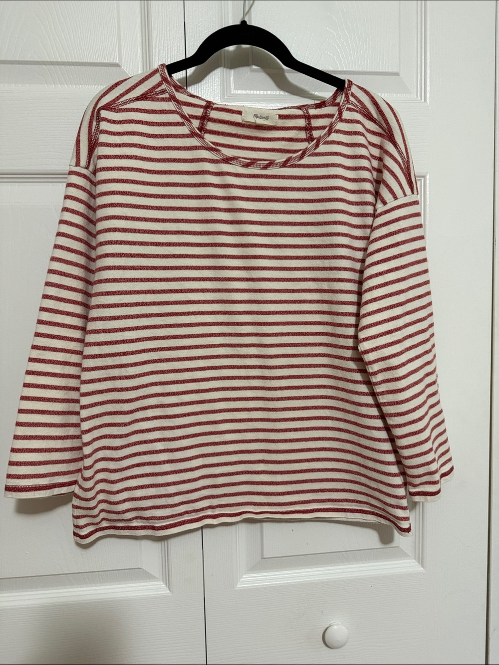 Madewell Red and Cream Striped Scoopneck Top
